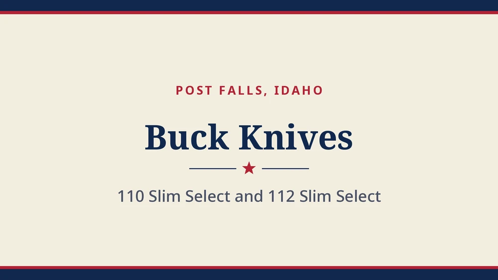 Title card: Buck Knives, Post Falls, ID (no product photo yet)