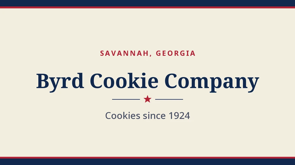 Title card: Byrd Cookie Company, Savannah, Georgia (no product photo yet)
