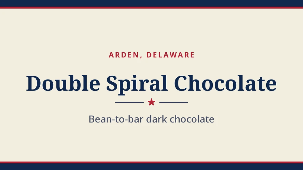 Title card: Double Spiral Chocolate, Arden, Delaware (no product photo yet)